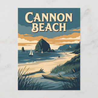 Cartão Postal Cartaz de Viagem Costeira Vintage de Cannon Beach