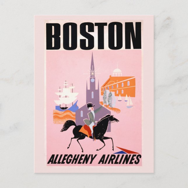 Cartão Postal Cartaz de Viagem da Allegheny Airlines para Boston (Frente)