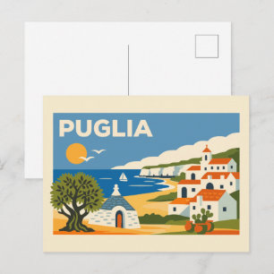 Cartão Postal Cartaz de Viagem da Costa da Puglia Itália Vintage