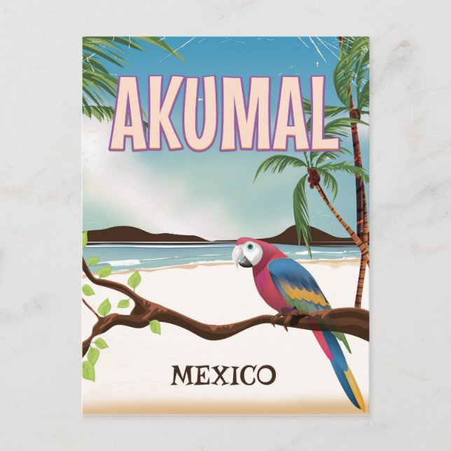 Cartão Postal Cartaz de viagem da praia Akumal México (Frente)