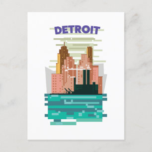 Cartão Postal Cartaz de viagem da silhueta da cidade de Detroit.