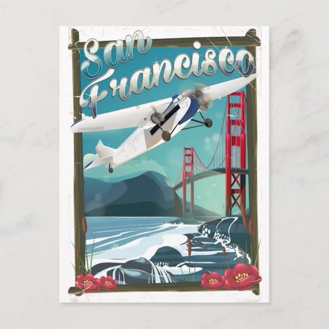 Cartão Postal Cartaz de viagem de avião para São Francisco (Frente)