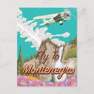 Cartão Postal cartaz de viagem de avião vintage de Montenegro