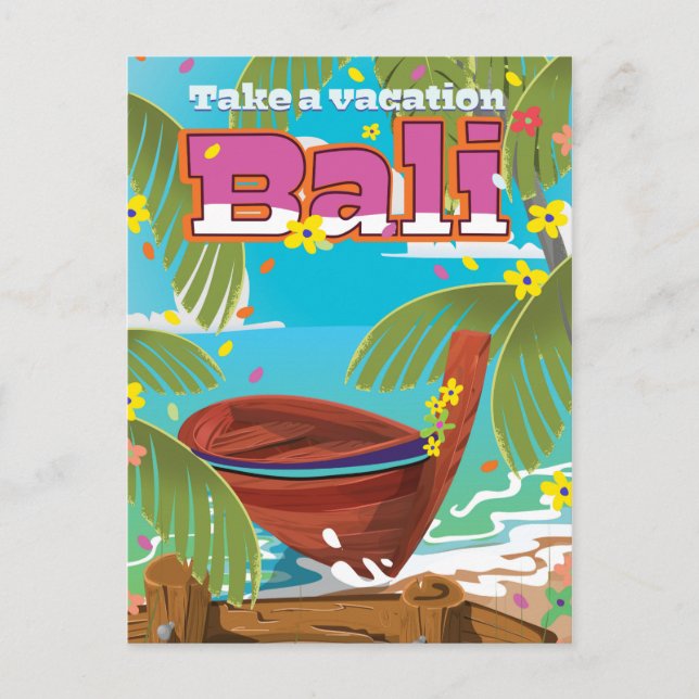 Cartão Postal Cartaz de viagem de Bali. (Frente)