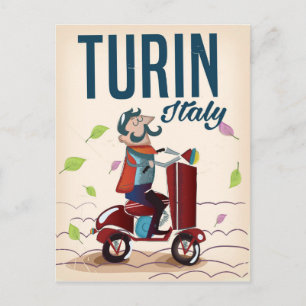 Cartão Postal Cartaz de viagem de desenho animado vintage Turim
