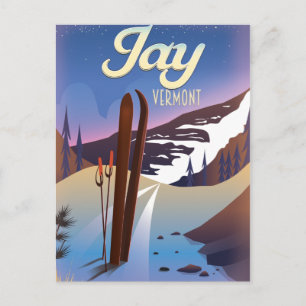 Cartão Postal Cartaz de viagem de esqui Jay Vermont EUA.