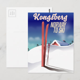 Cartão Postal Cartaz de viagem de esqui Kongsberg noruega.