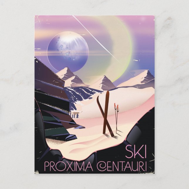 Cartão Postal cartaz de viagem de esqui Proxima Centauri (Frente)