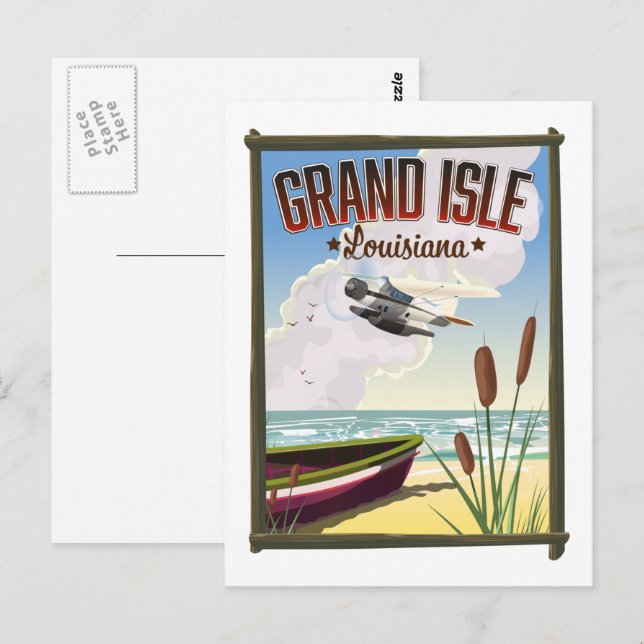 Cartão Postal Cartaz de viagem de Grand Isle, Louisiana  (Frente/Verso)