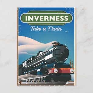 Cartão Postal cartaz de viagem de locomotiva inverness escócia