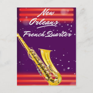 Cartão Postal cartaz de viagem de saxofone do French Quarter de
