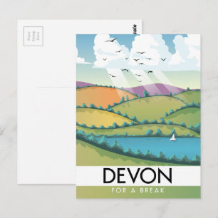 Cartão Postal Cartaz de viagem de verão de Devon "para uma pausa