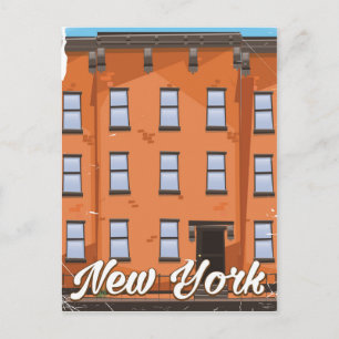 Cartão Postal cartaz de viagem do Brownstone de Nova York em des