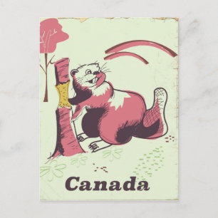 Cartão Postal Cartaz de viagem do castor vintage do Canadá