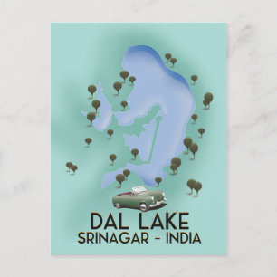 Cartão Postal Cartaz de viagem do Lago Dal, Srinagar, Índia Mapa