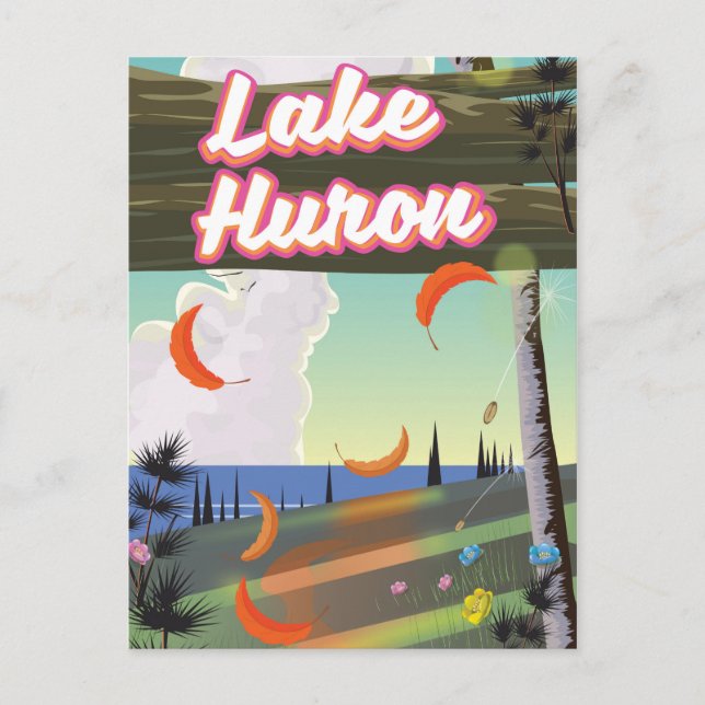 Cartão Postal Cartaz de viagem do Lago Huron (Frente)