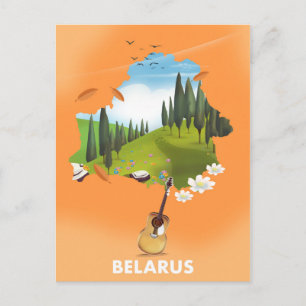 Cartão Postal Cartaz de viagem do mapa da Bielorrússia.