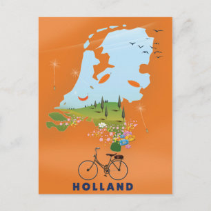 Cartão Postal Cartaz de viagem do mapa da Holanda