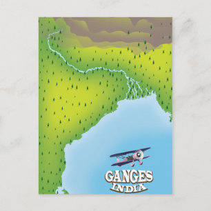 Cartão Postal Cartaz de viagem do mapa da Índia Ganges