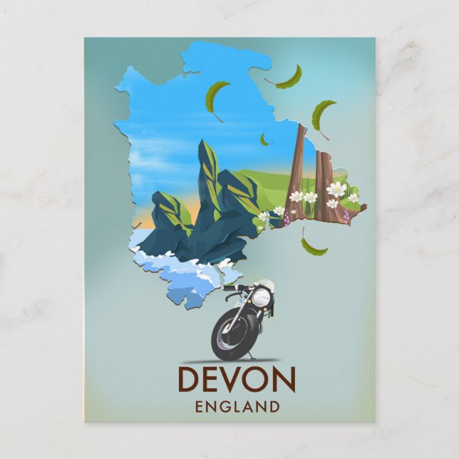 Cartão Postal cartaz de viagem do mapa de Devon (Frente)