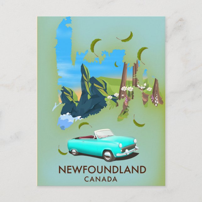 Cartão Postal Cartaz de viagem do mapa de Newfoundland Canadá (Frente)