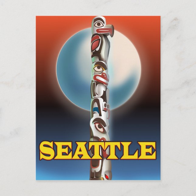 Cartão Postal Cartaz de viagem do poste totêmico de Seattle (Frente)