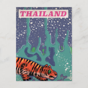 Cartão Postal Cartaz de viagem do tigre retro da Tailândia