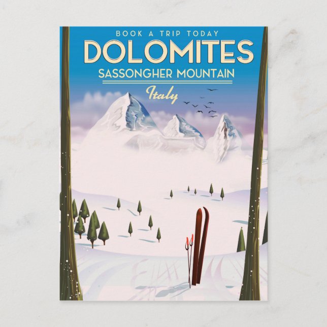 Cartão Postal Cartaz de viagem Dolomites Montanha Sassongher Itá (Frente)