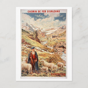 Cartão Postal Cartaz de Viagem dos Pirenéus Franceses Vintage