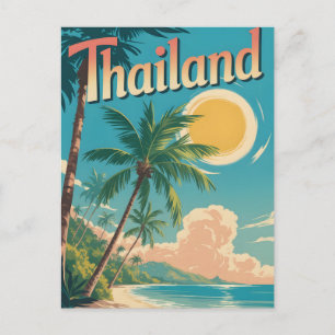 Cartão Postal Cartaz de Viagem em Estilo Vintage da Tailândia Tr