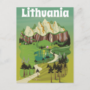 Cartão Postal Cartaz de viagem estilo retrô da Lituânia