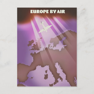 Cartão Postal Cartaz de viagem estilo retrô Europe By Air.