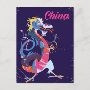 Cartão Postal Cartaz de viagem estilo vintage China Dragão