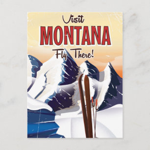 Cartão Postal Cartaz de viagem estilo vintage de esqui em Montan