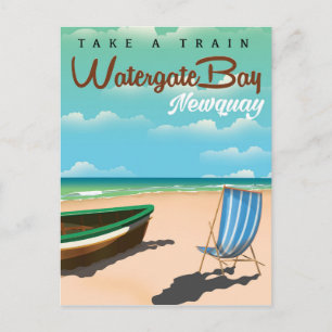 Cartão Postal Cartaz de viagem estilo vintage de Watergate Bay,