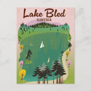 Cartão Postal Cartaz de viagem estilo vintage do Lago Bled Eslov
