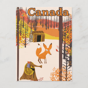 Cartão Postal Cartaz de viagem estilo vintage Fox Canadá