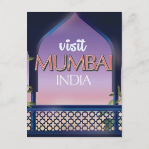 Cartão Postal Cartaz de viagem estilo vintage Mumbai Índia