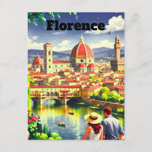 Cartão Postal Cartaz de Viagem Florença Itália – Cidade em Aquar