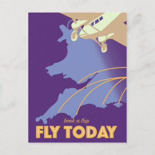 Cartão Postal Cartaz de viagem Fly Today Vintage Style