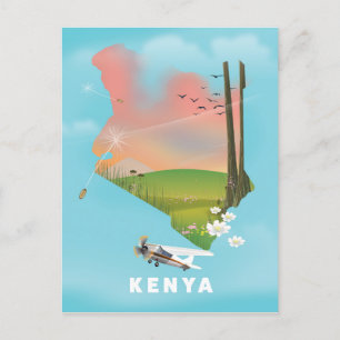 Cartão Postal Cartaz de viagem ilustração do mapa do Quênia.
