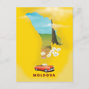 Cartão Postal Cartaz de viagem ilustrado do mapa da Moldávia