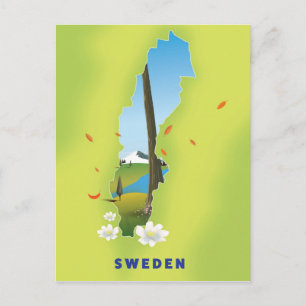 Cartão Postal Cartaz de viagem ilustrado do mapa da Suécia.