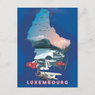 Cartão Postal Cartaz de viagem ilustrado do mapa de Luxemburgo.