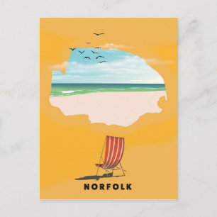 Cartão Postal Cartaz de viagem ilustrado do mapa de Norfolk