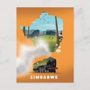 Cartão Postal Cartaz de viagem ilustrado do mapa do Zimbábue
