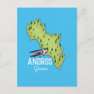 Cartão Postal Cartaz de viagem ilustrado do mapa grego de Andros