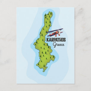 Cartão Postal Cartaz de viagem ilustrado do mapa grego de Karpat