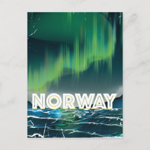 Cartão Postal Cartaz de Viagem Luzes Boreais Noruega Aurora