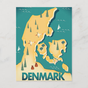 Cartão Postal Cartaz de viagem mapa estilo vintage Dinamarca